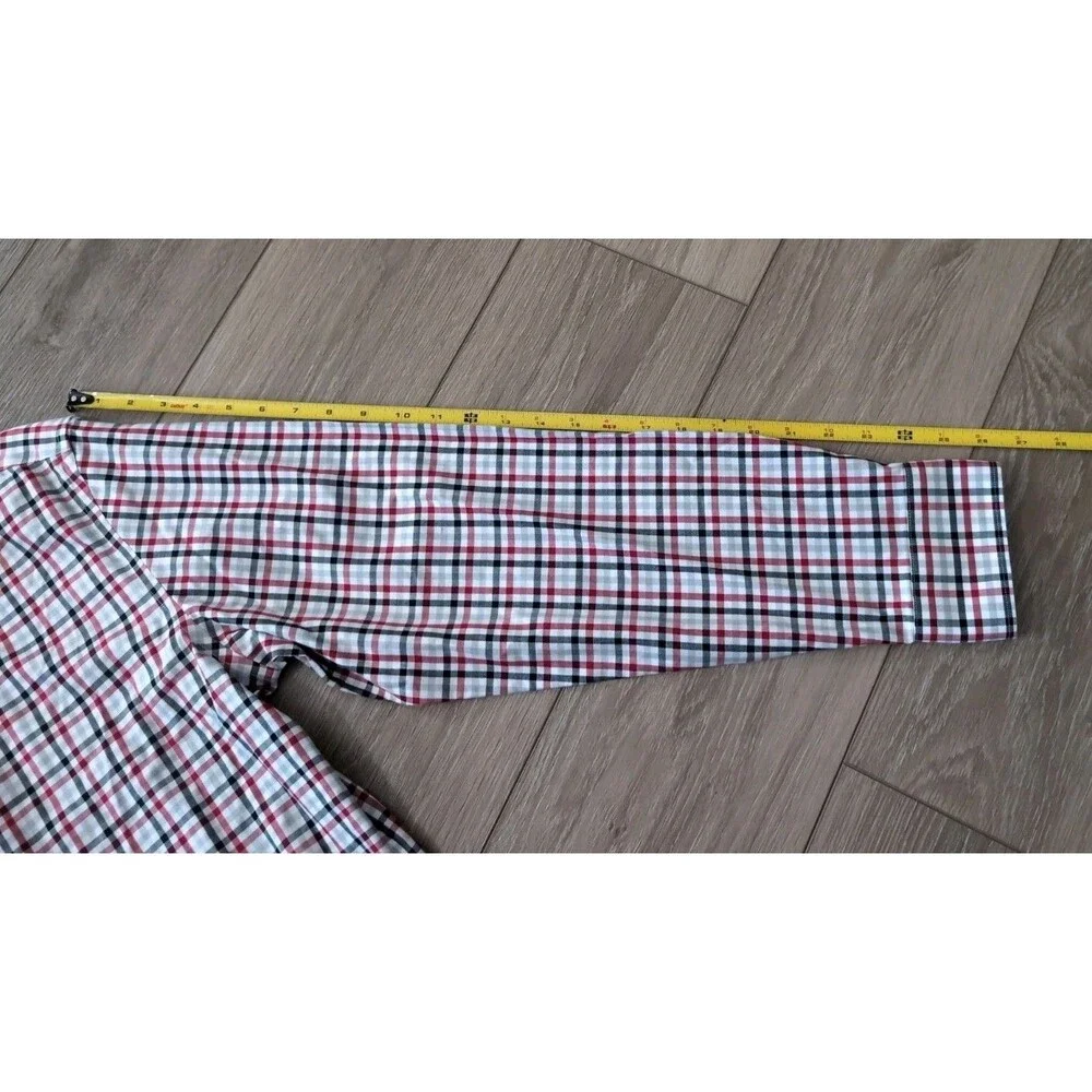 BANANA REPUBLIC SHIRT MENS SIZE LARGE GRANT FIT SLIM RED WHITE BLACK PLAID EUC